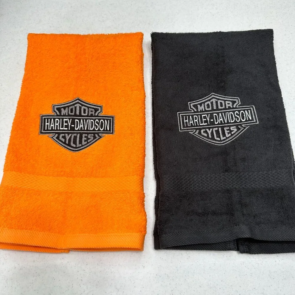 Harley Davidson Towels Embroidered Hand Towel Set Black Orange Bathroom Decor
